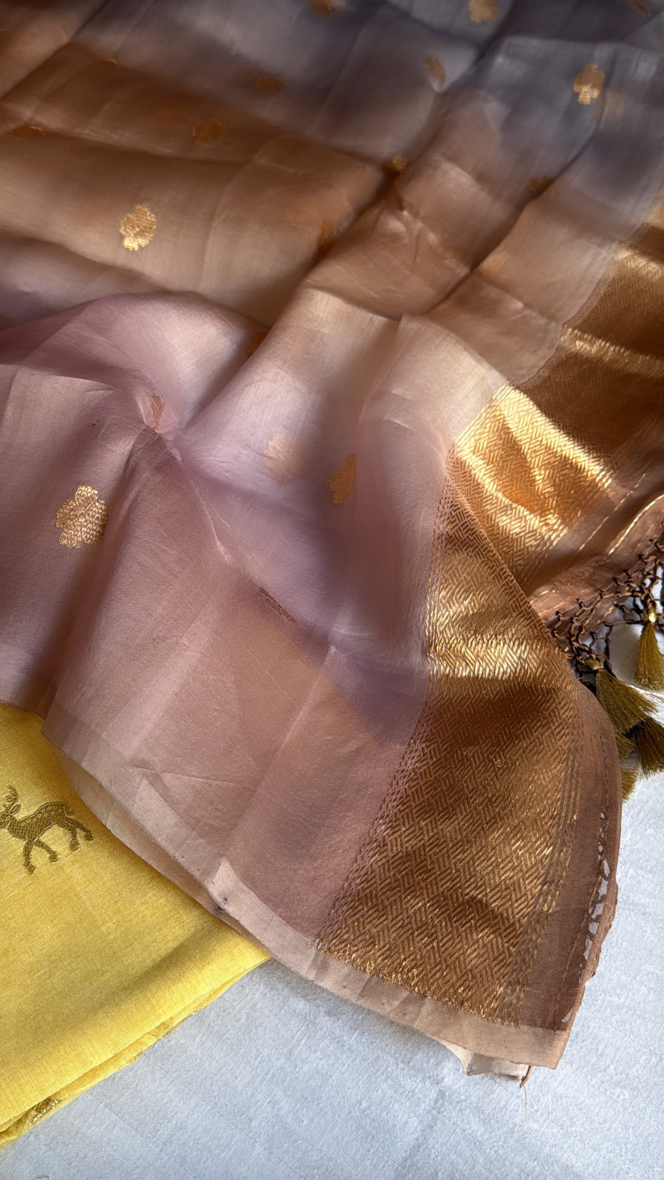 Vivah edit - Figure motif chiniya silk kurta paired with shaded Kora silk duppata set