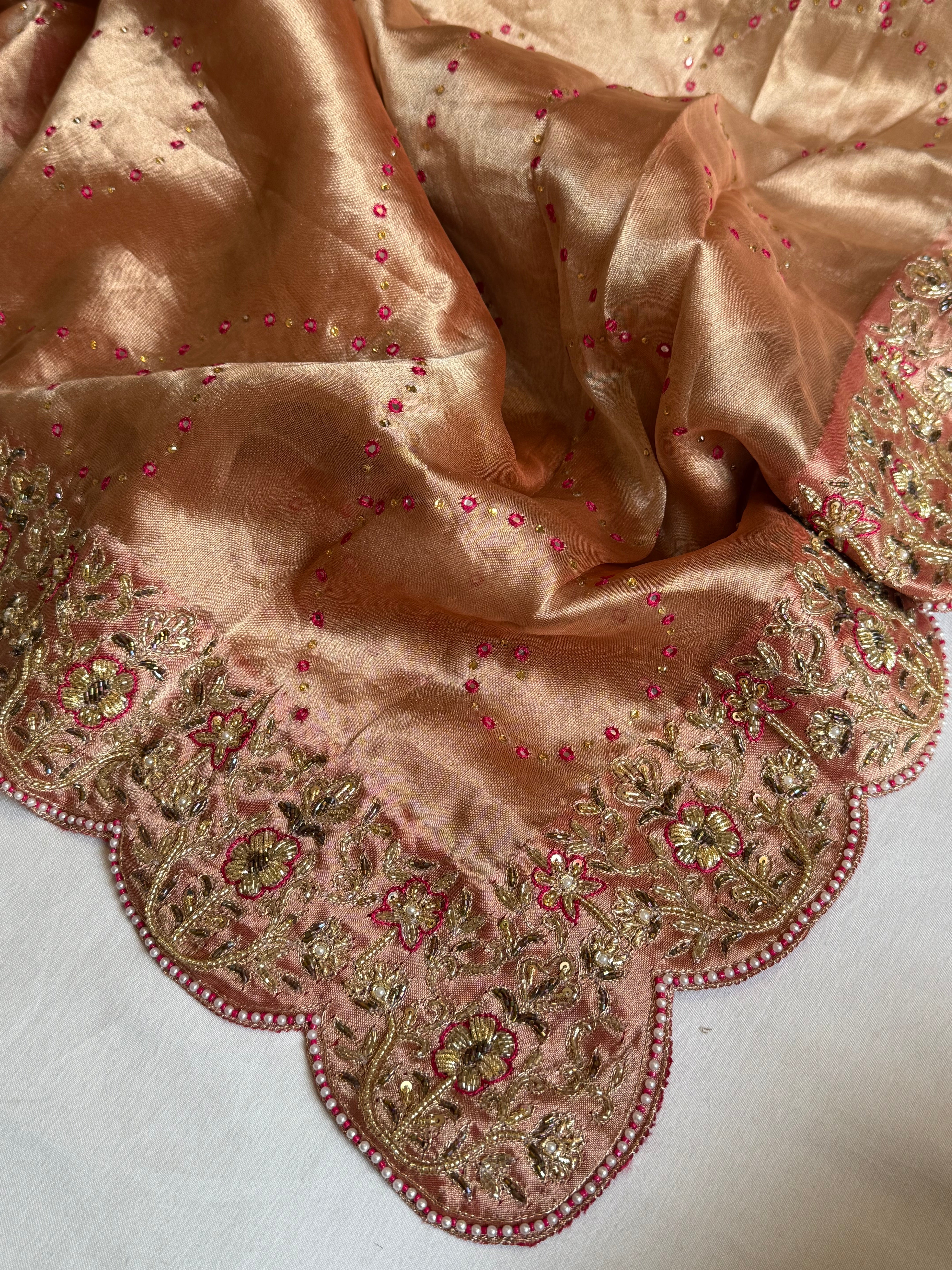 Umrao jaan inspired double diamond tissue silk zardozi work hand embroidered saree