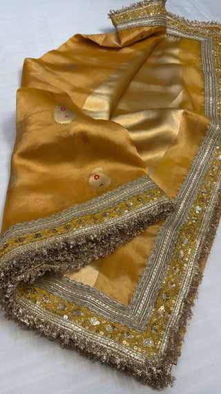 Maharani golden yellow tissue silk saree