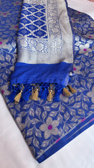 Ink blue moonga brocade silk suit set