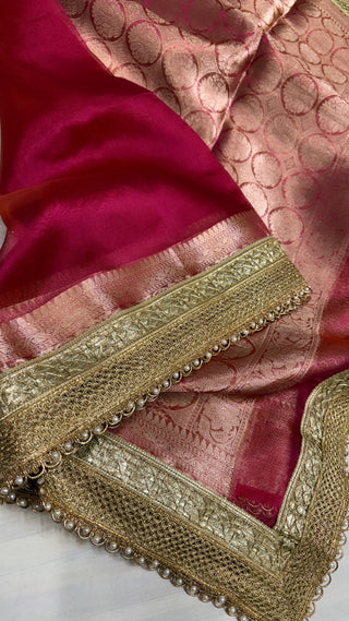 Maharani metallic hot pink tissue silk kadhwa saree