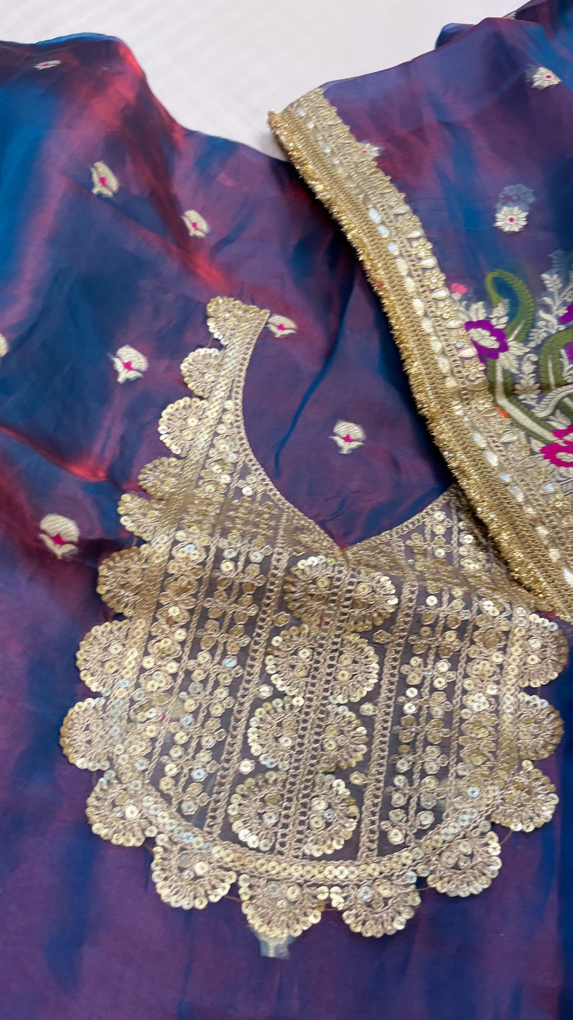 Heeramandi ink purple dhup chao effect tissue silk meenakari suit set