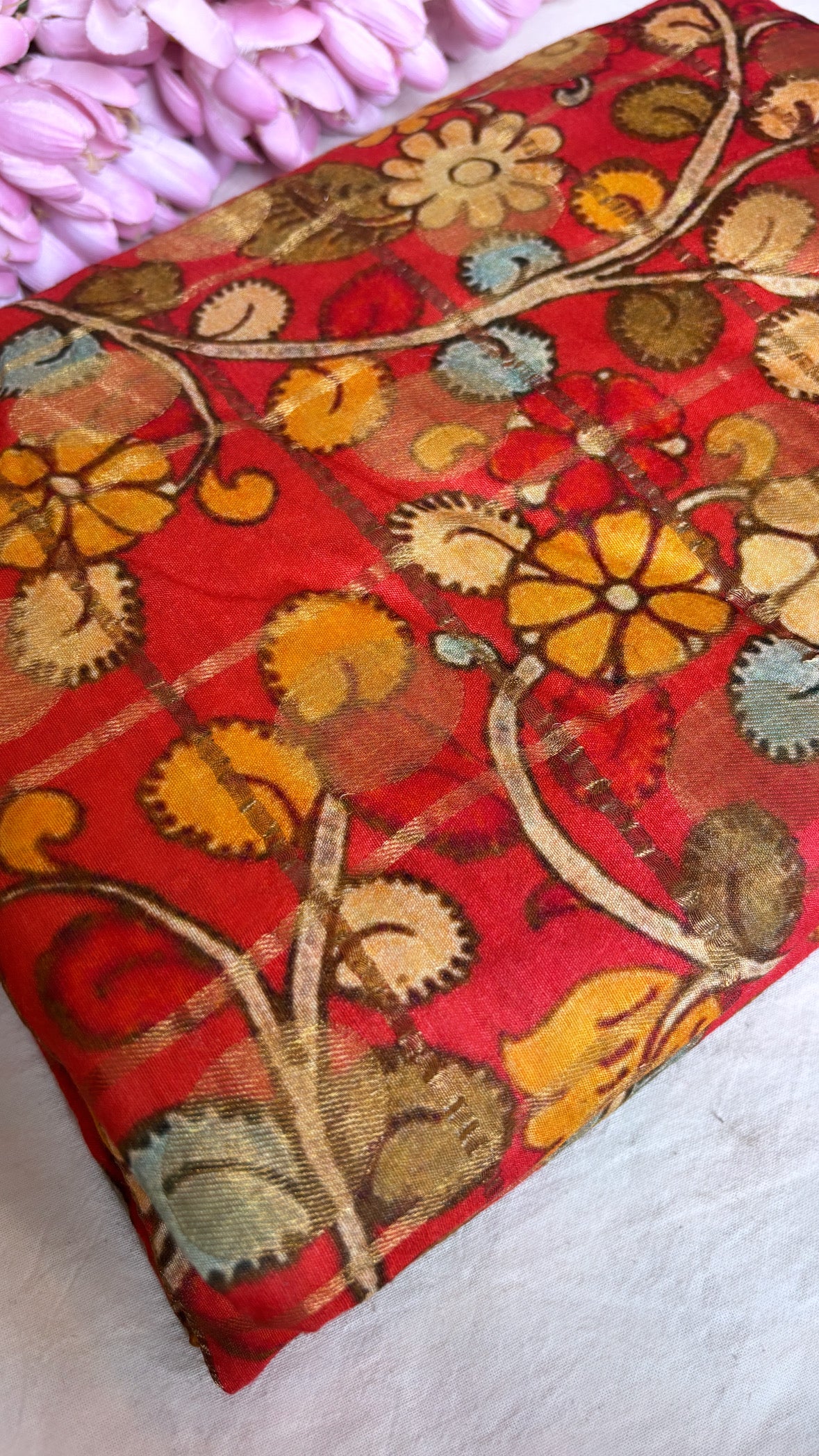 Printed moonga silk kadhwa fabric