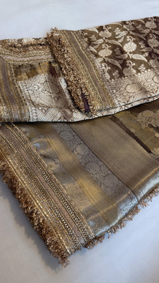 Maharani antique gold saree duppata set