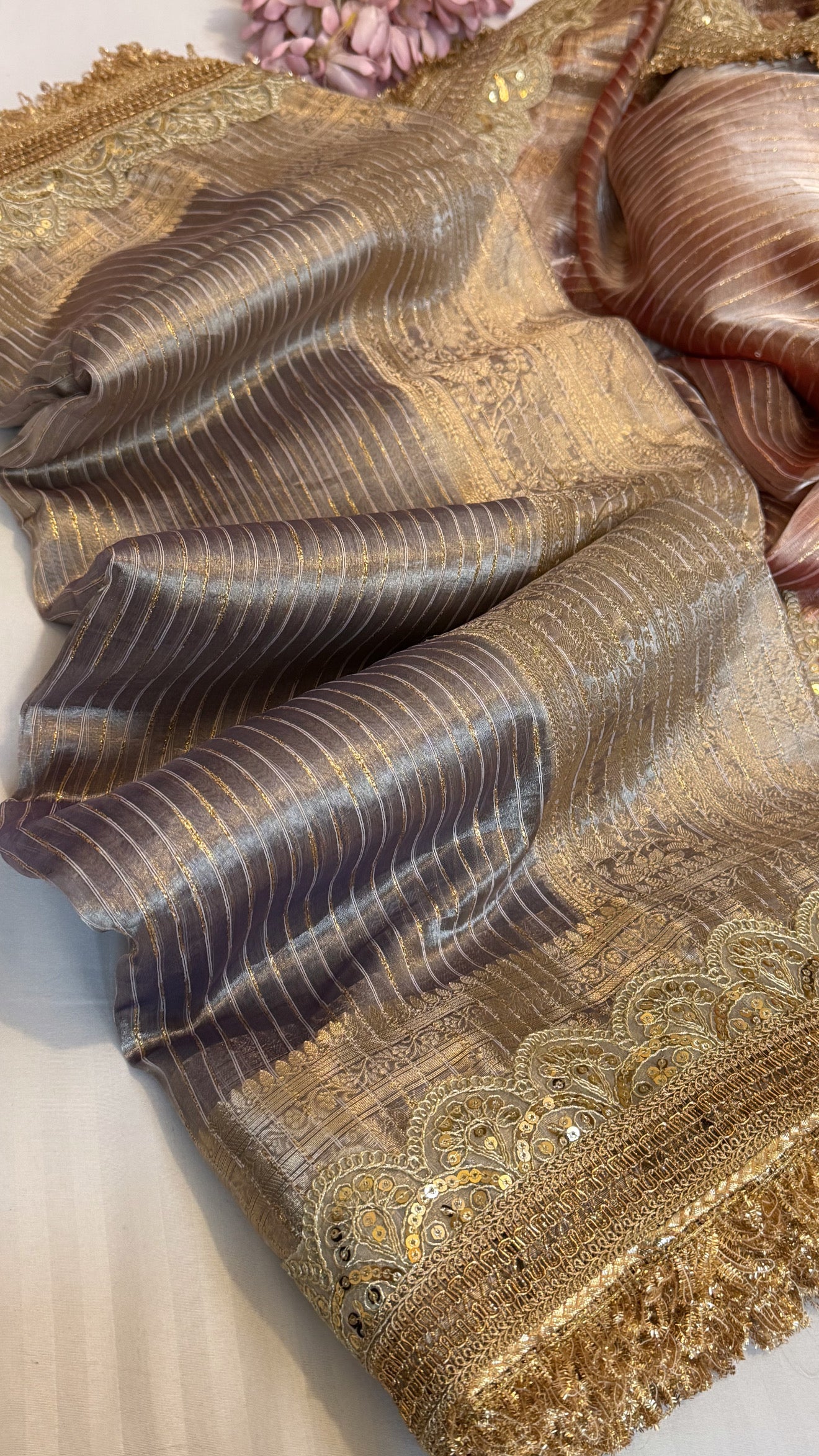 Maharani rang birangi tissue silk zari striped kadhwa saree