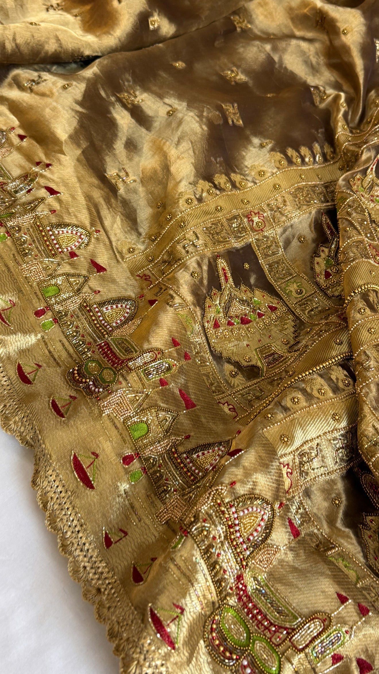 Gangaghat edit saree - Molten antique gold tissue silk meenakari hand embroidered kadhwa saree