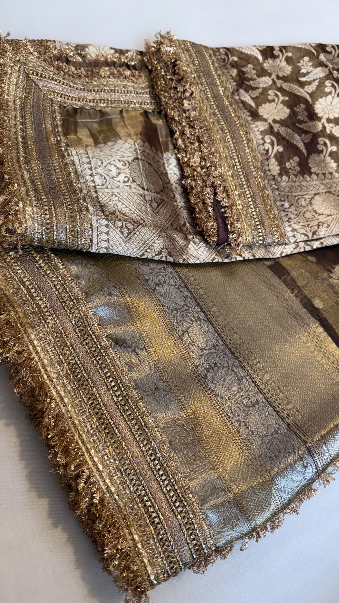 Maharani antique gold saree duppata set