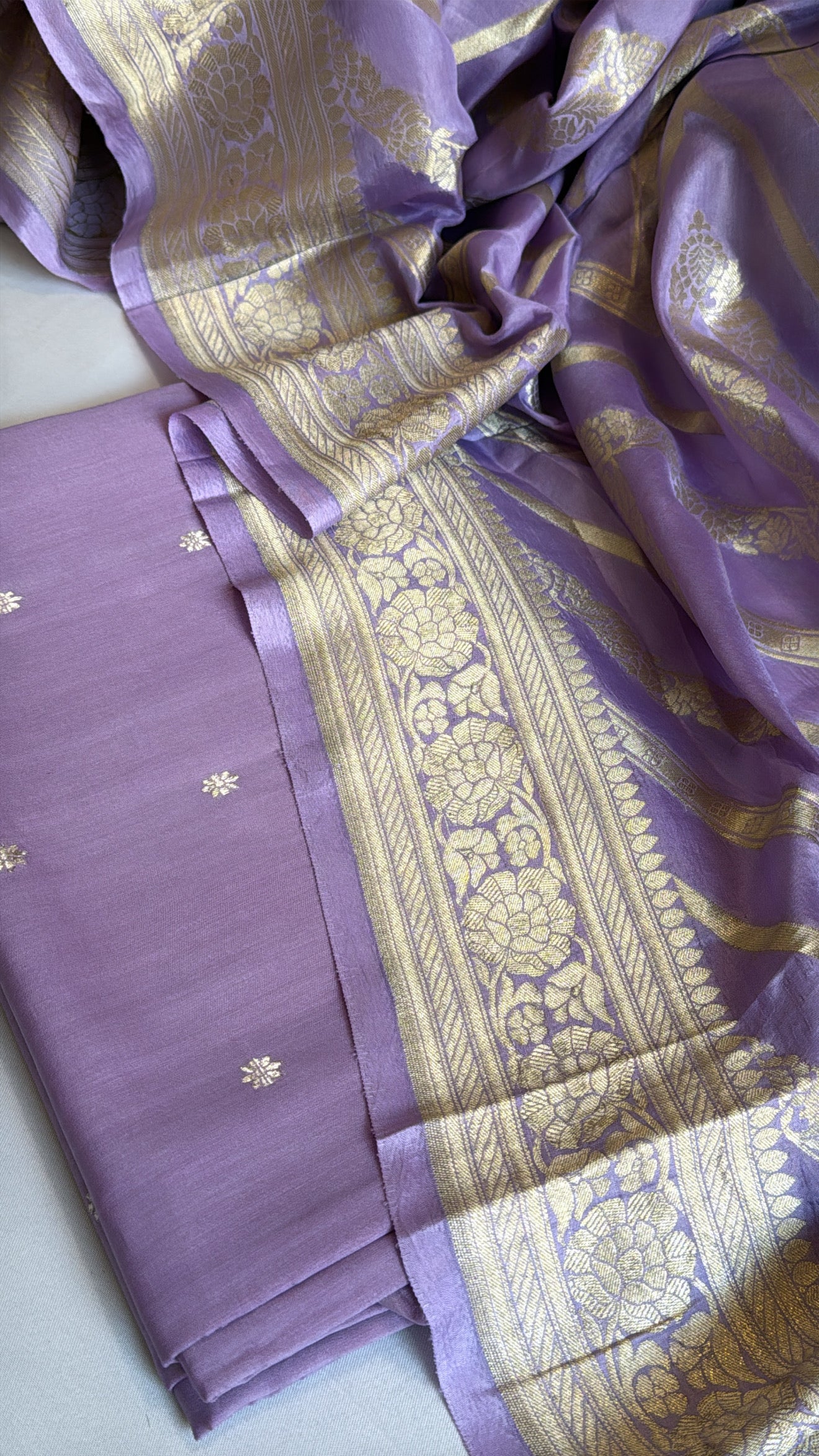Vivah edit - Lavender moonga silk kadhwa weaving jaal suit sets