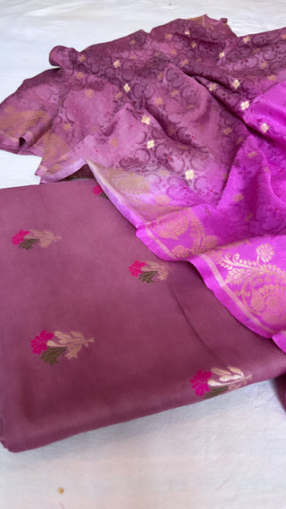 Meher plum moonga silk ombre shaded suit set