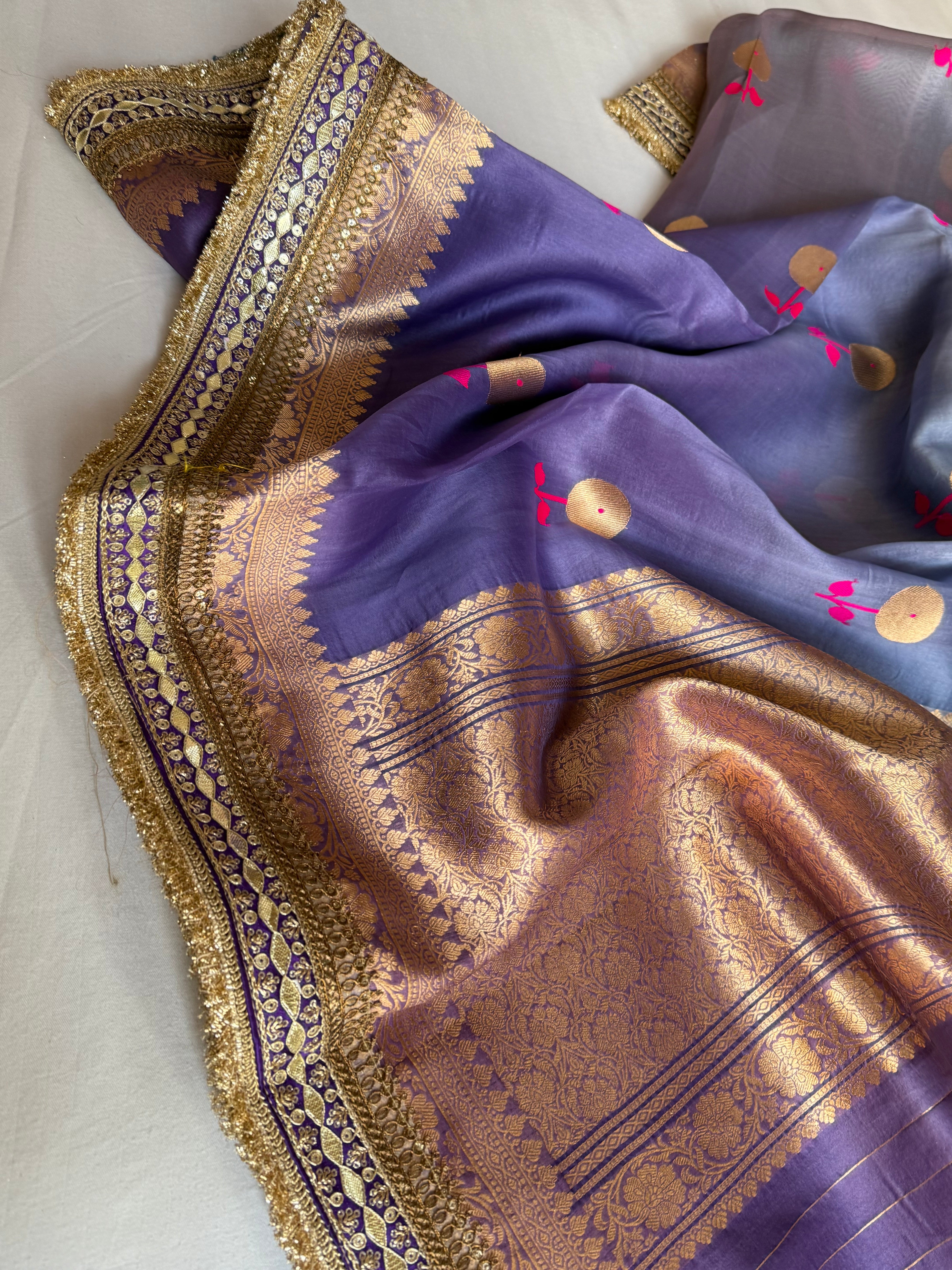 Rang-birangi banarasi kora silk multicoloured shaded kadhwa saree