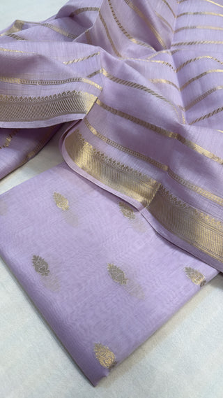Lilac mul banarasi cotton kadhwa suit set