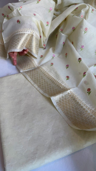 Lemon mul cotton resham work hand embroidered suit set