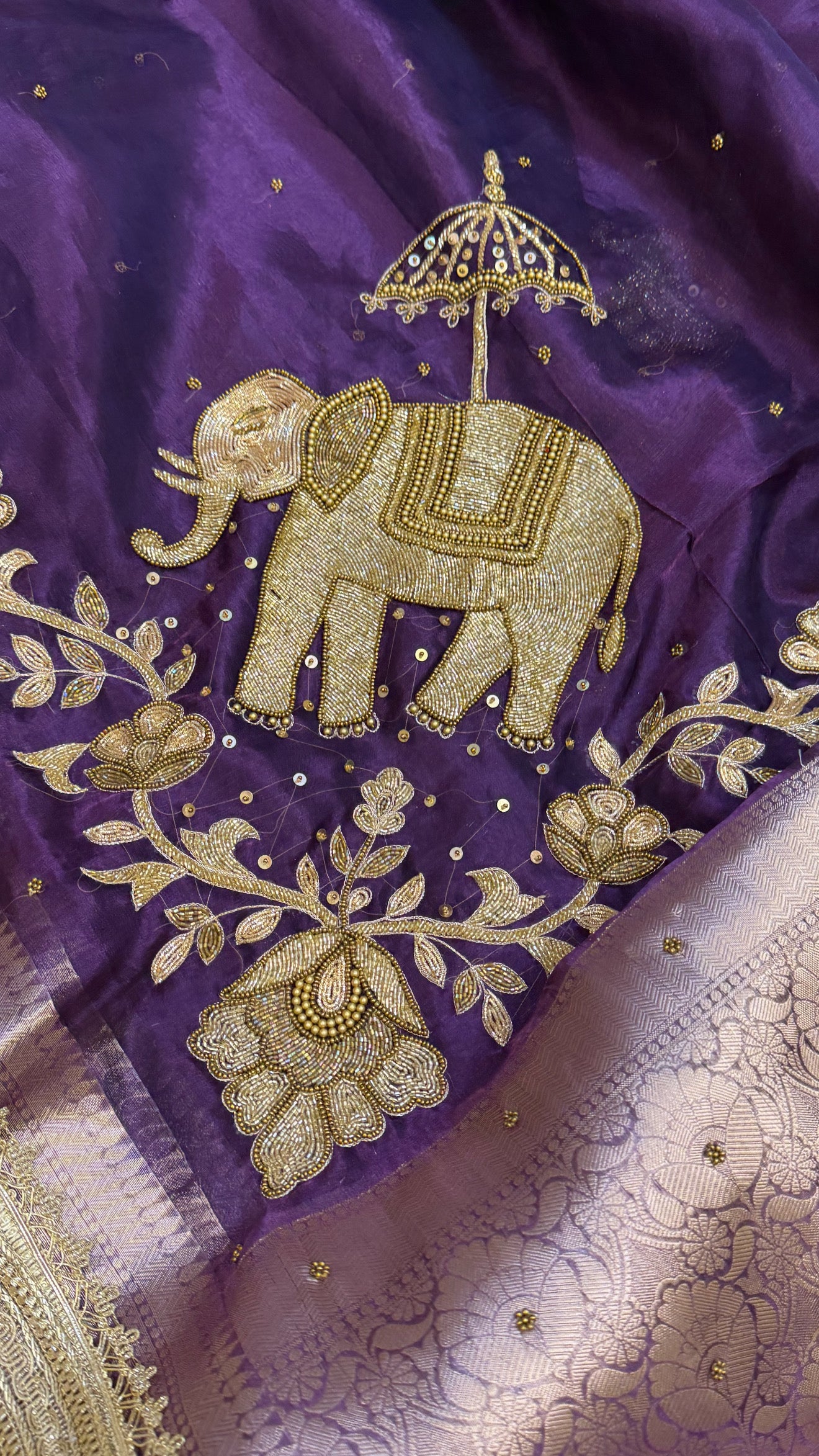 Dulhan ki maa wali sarees - Midnight purple elephant motif hand embroidered saree