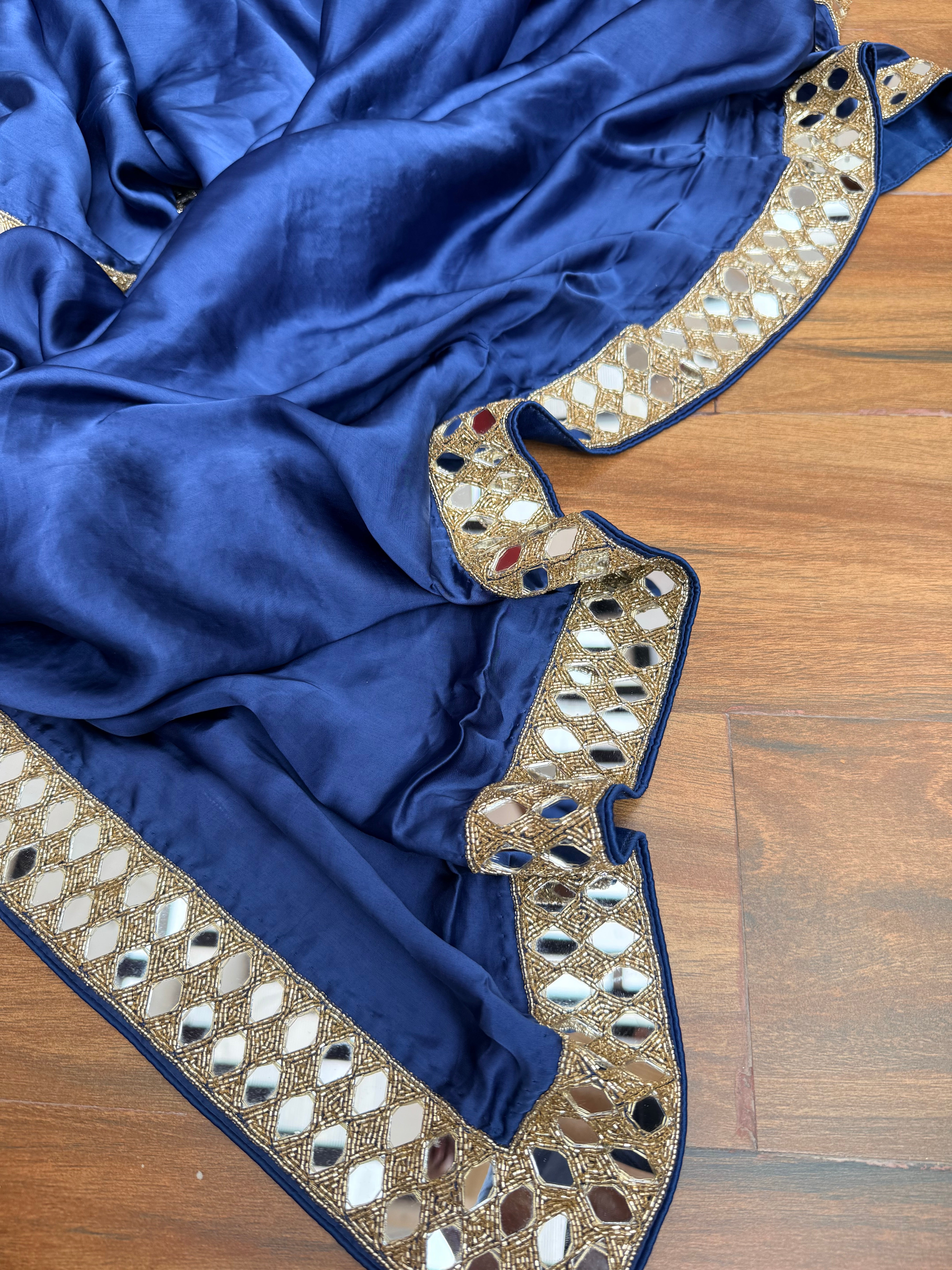 Tyohaar edit - Navy blue mashru satin silk mirrorwork kadhwa saree