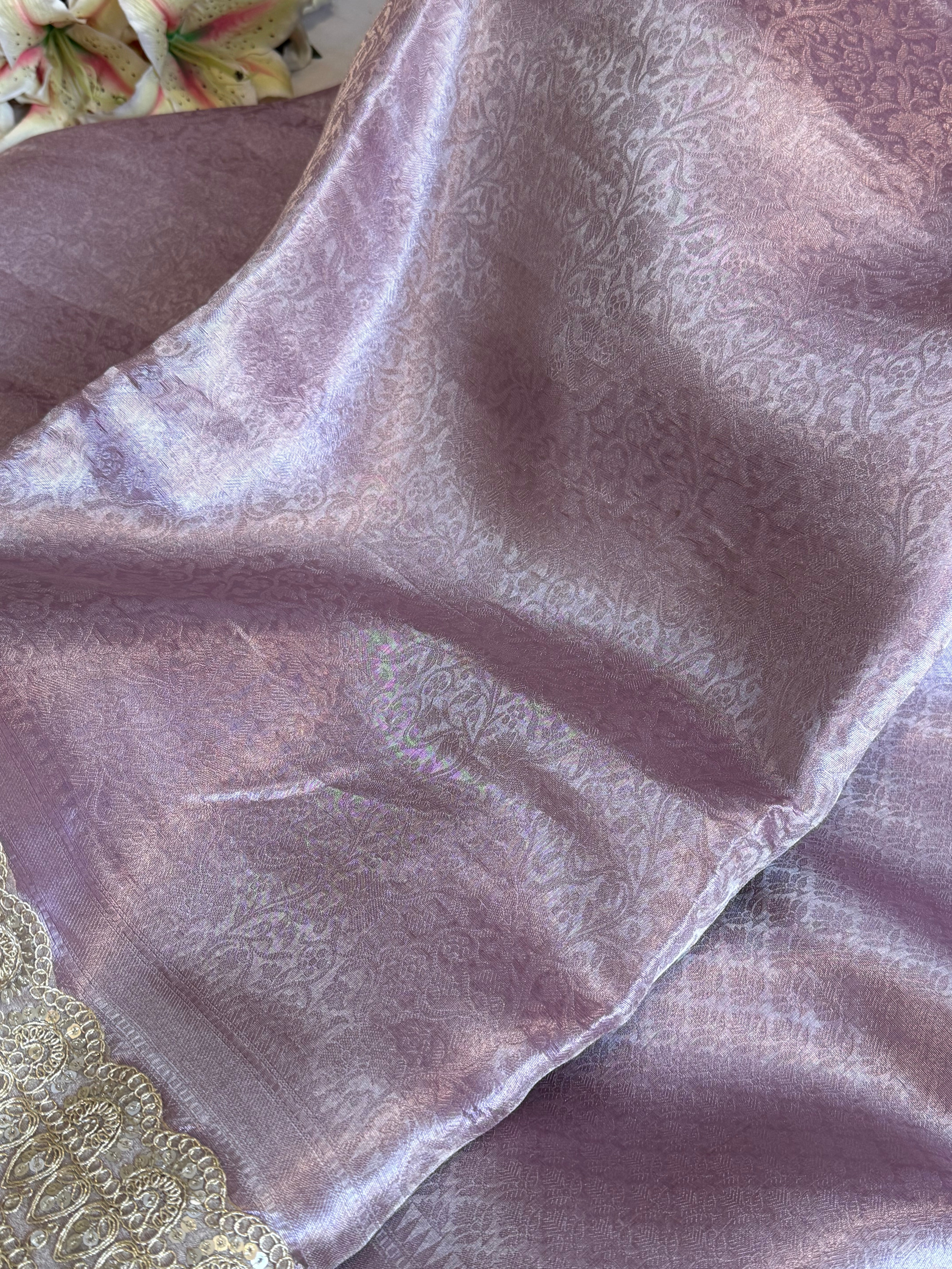 Kanjivaram brocade ice pink tissue silk brocade kadhwa banarasi saree