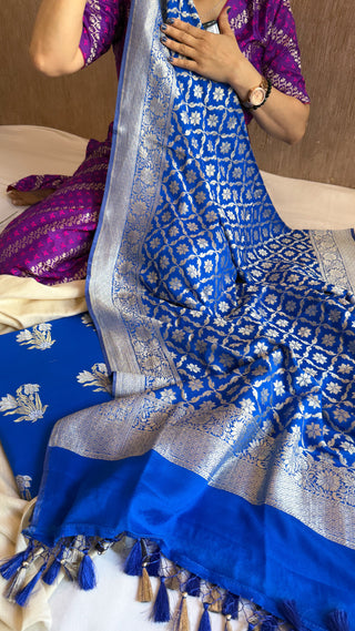 Ink blue gorgette kadhwa sona rupa jaal suit set