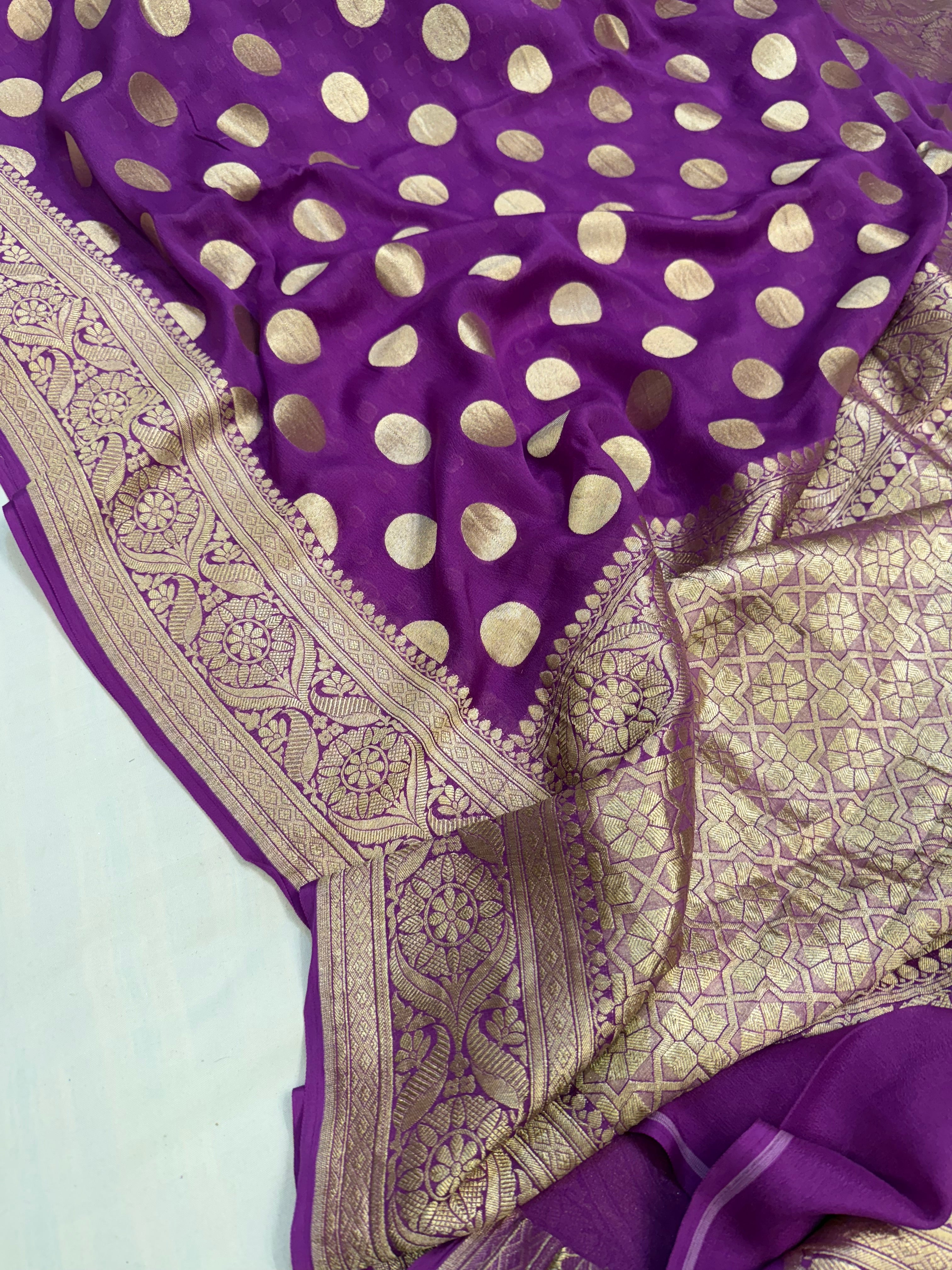 Royal purple pure banarasi gorgette round buti saree