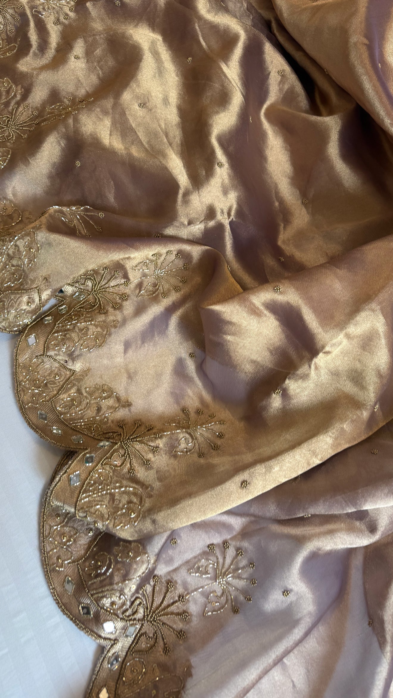 Husn soft lavender tissue silk heavy hand embroidered saree