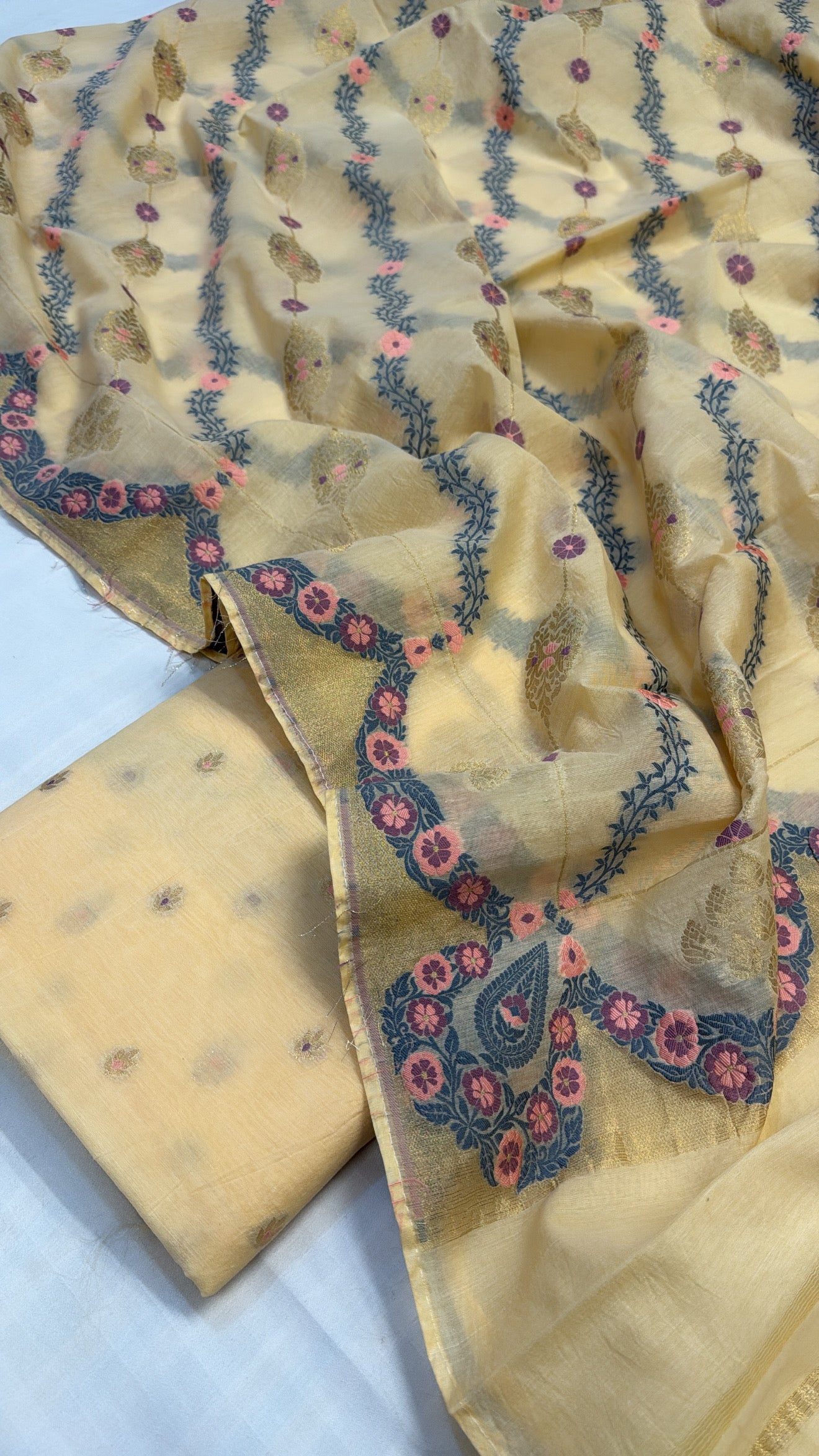 Banarasi cotton resham meenakari kadhwa suit sets