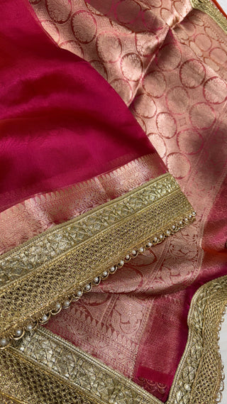 Maharani metallic hot pink tissue silk kadhwa saree