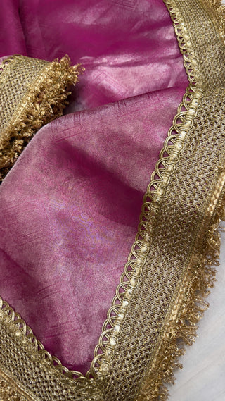 Maharani fuschia pink tanchoi tissue silk kadhwa saree