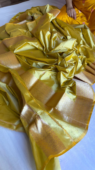 Banarasi lemonish gold katan kadhwa silk suit set