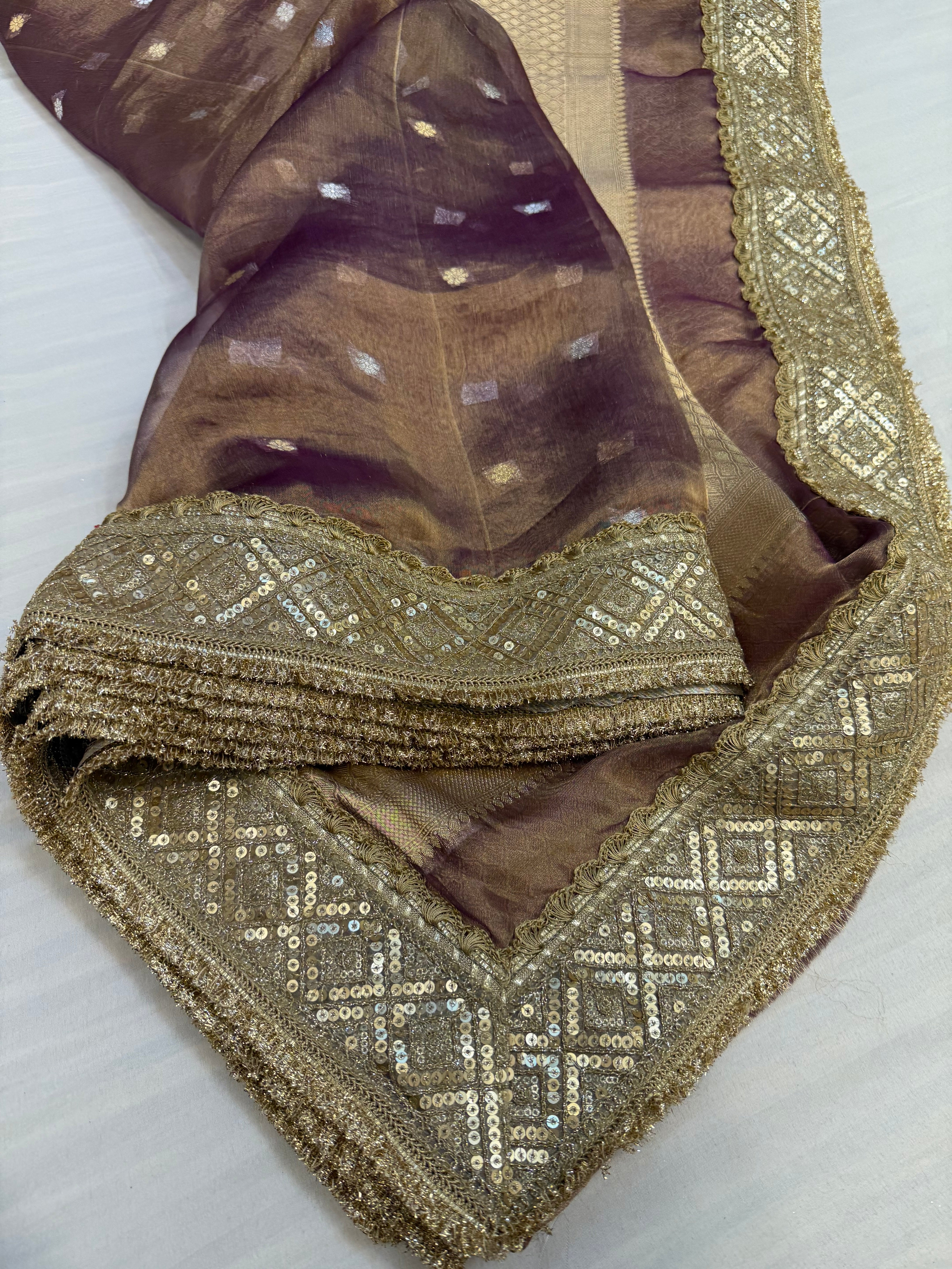 Dusty lilac maharani tissue silk kadhwa saree