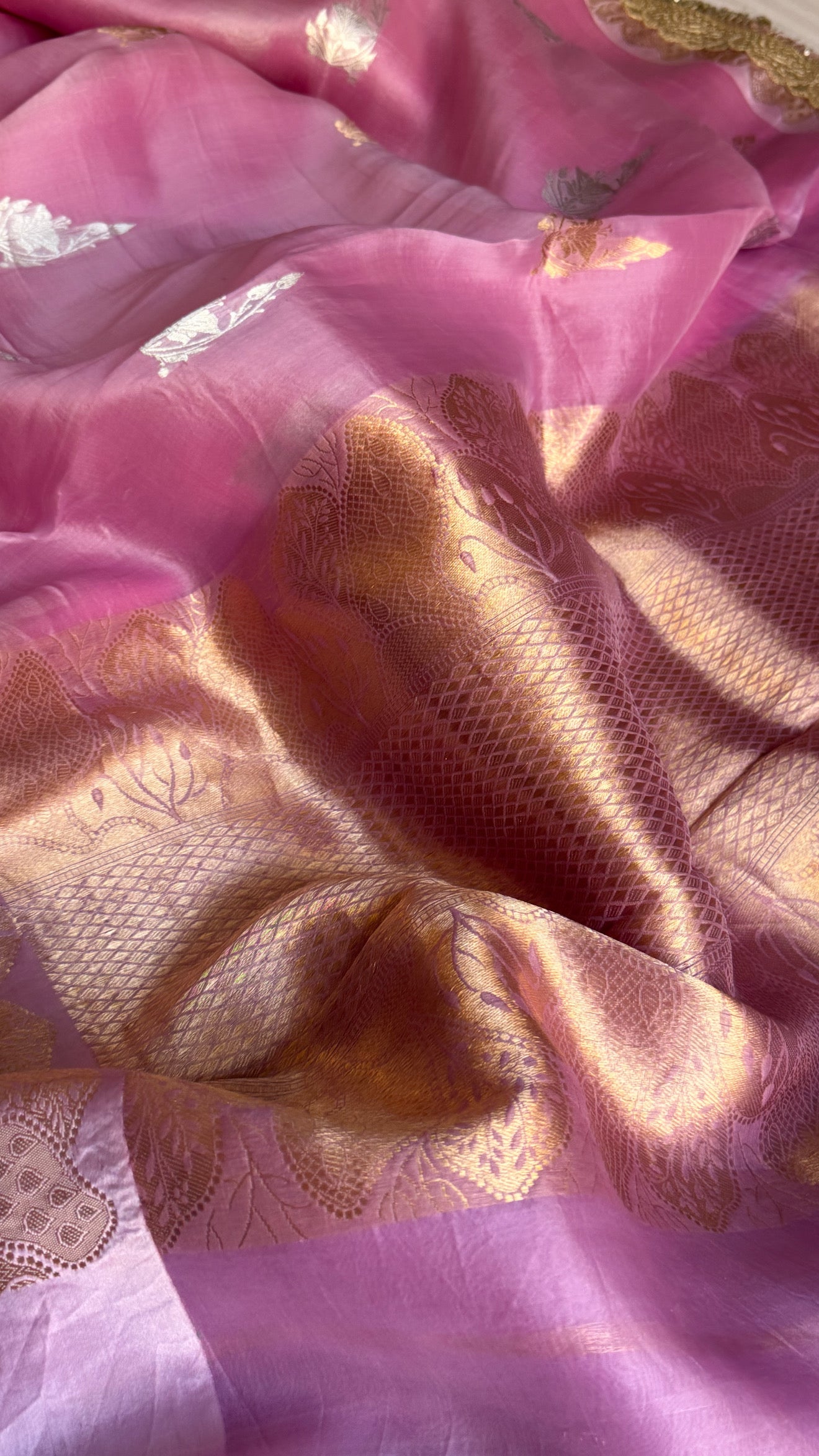 4D multicoloured rang birangi shaded kora silk kadhwa banarasi saree