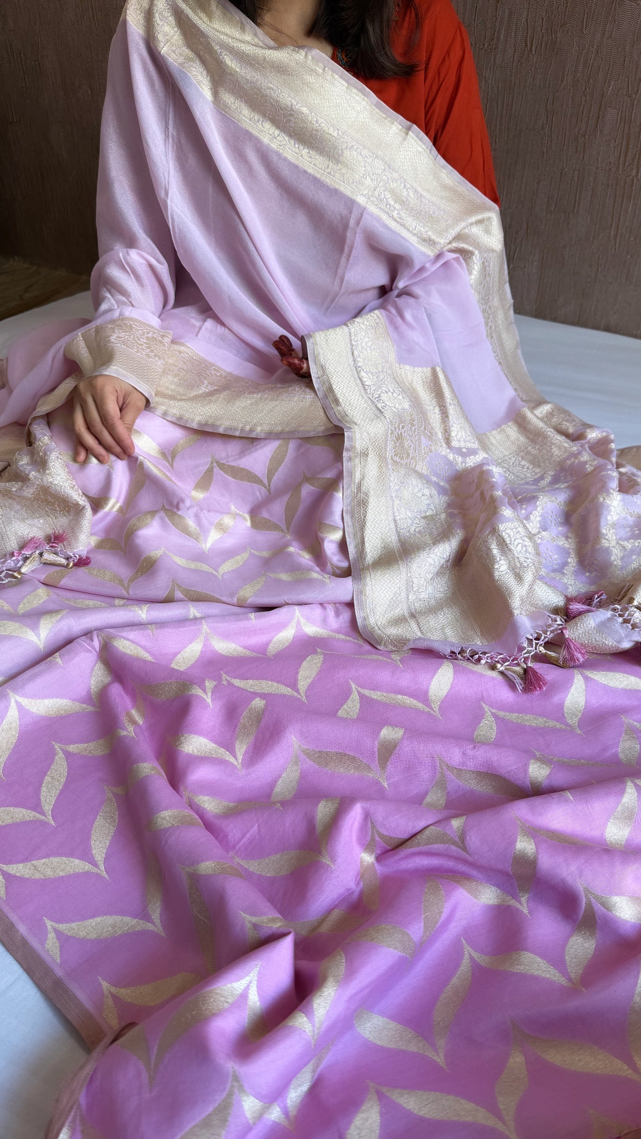 Blush pink chiniya silk ombre shaded kurta paired with chiffon gorgette duppata set