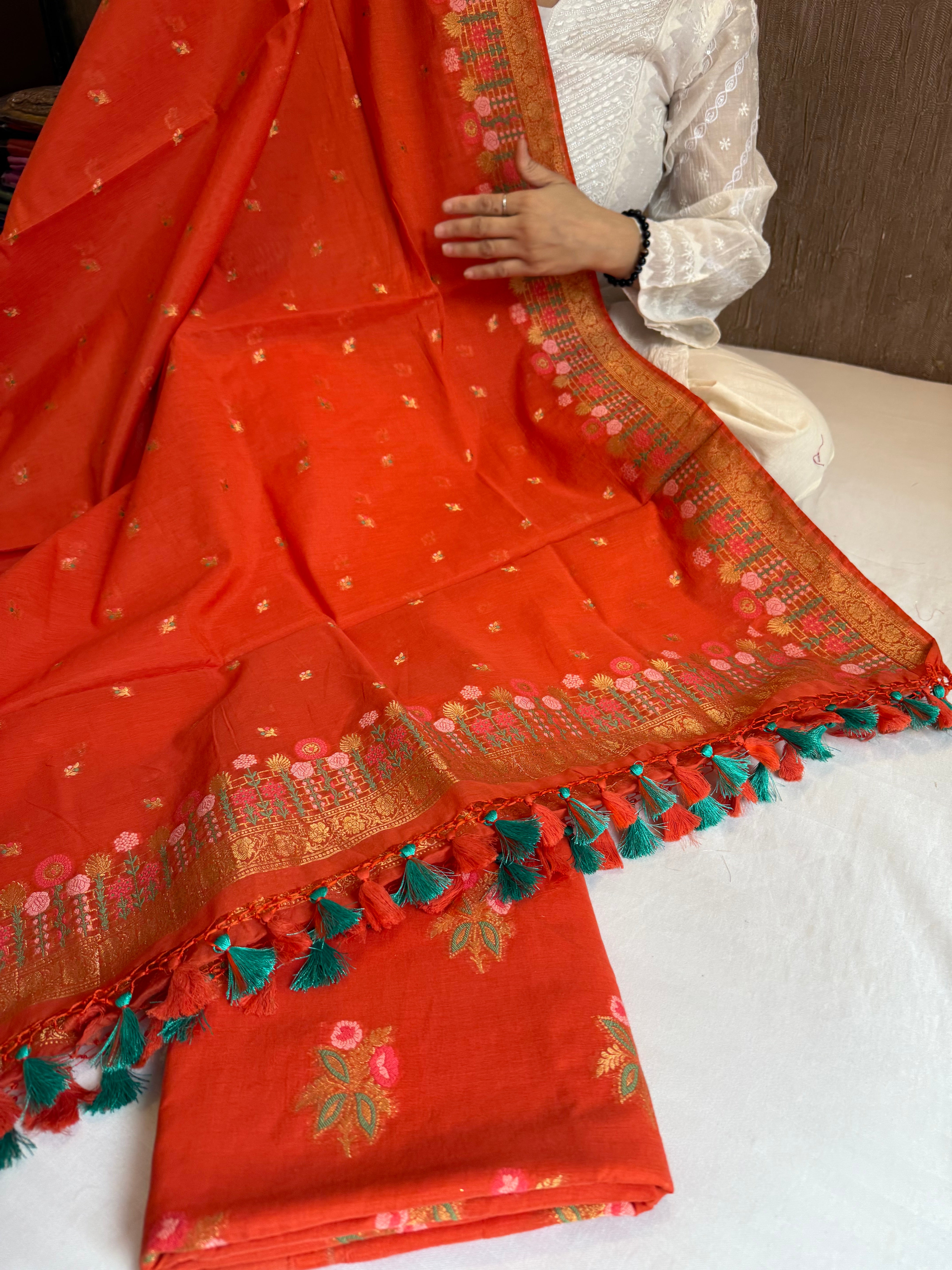 Banarasi cotton resham meenakari suit set