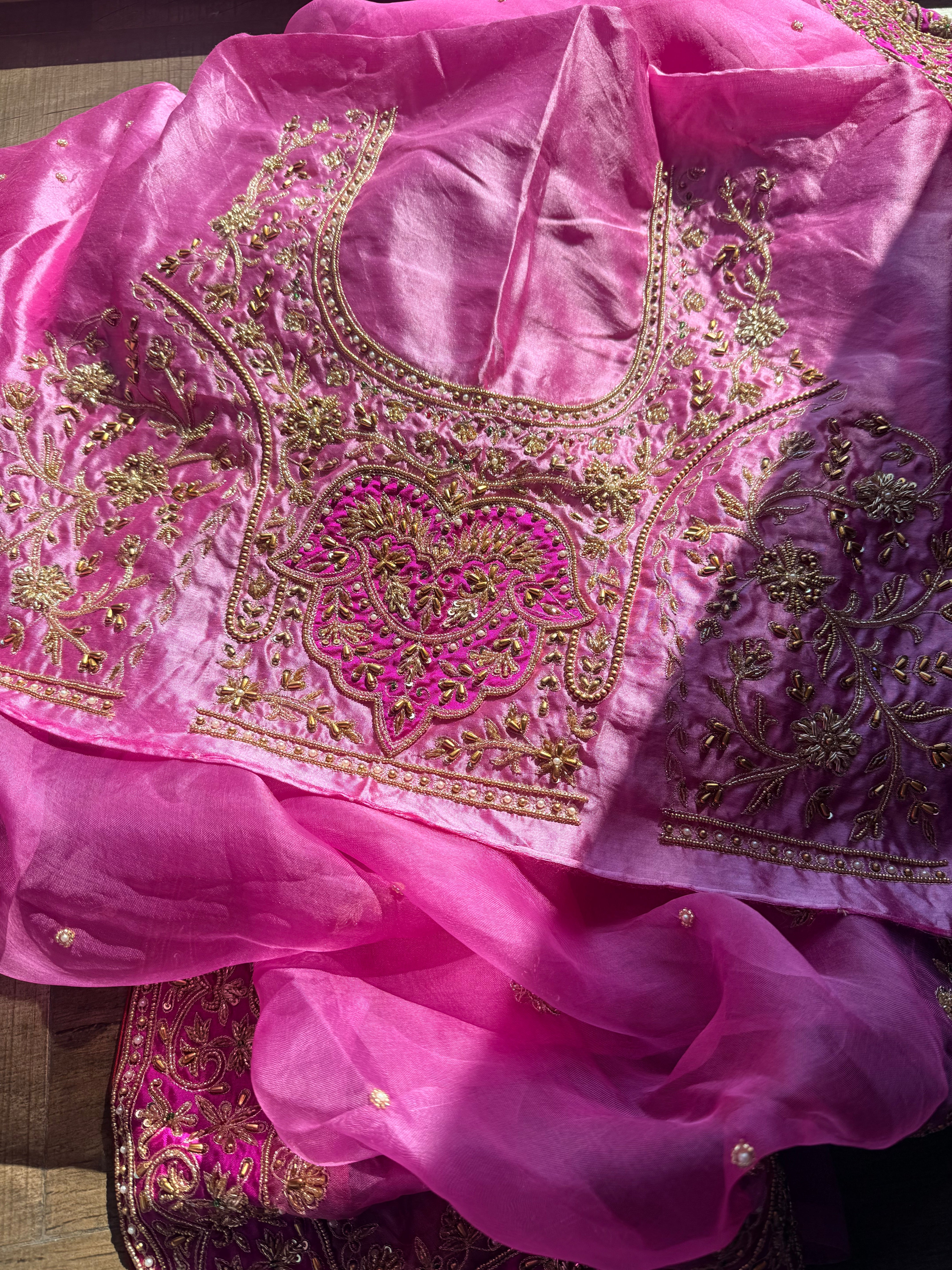 Gulab ki pankhuri banarasi kora silk hand embroidered saree
