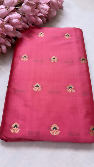 Peach katan silk meenedar fabric