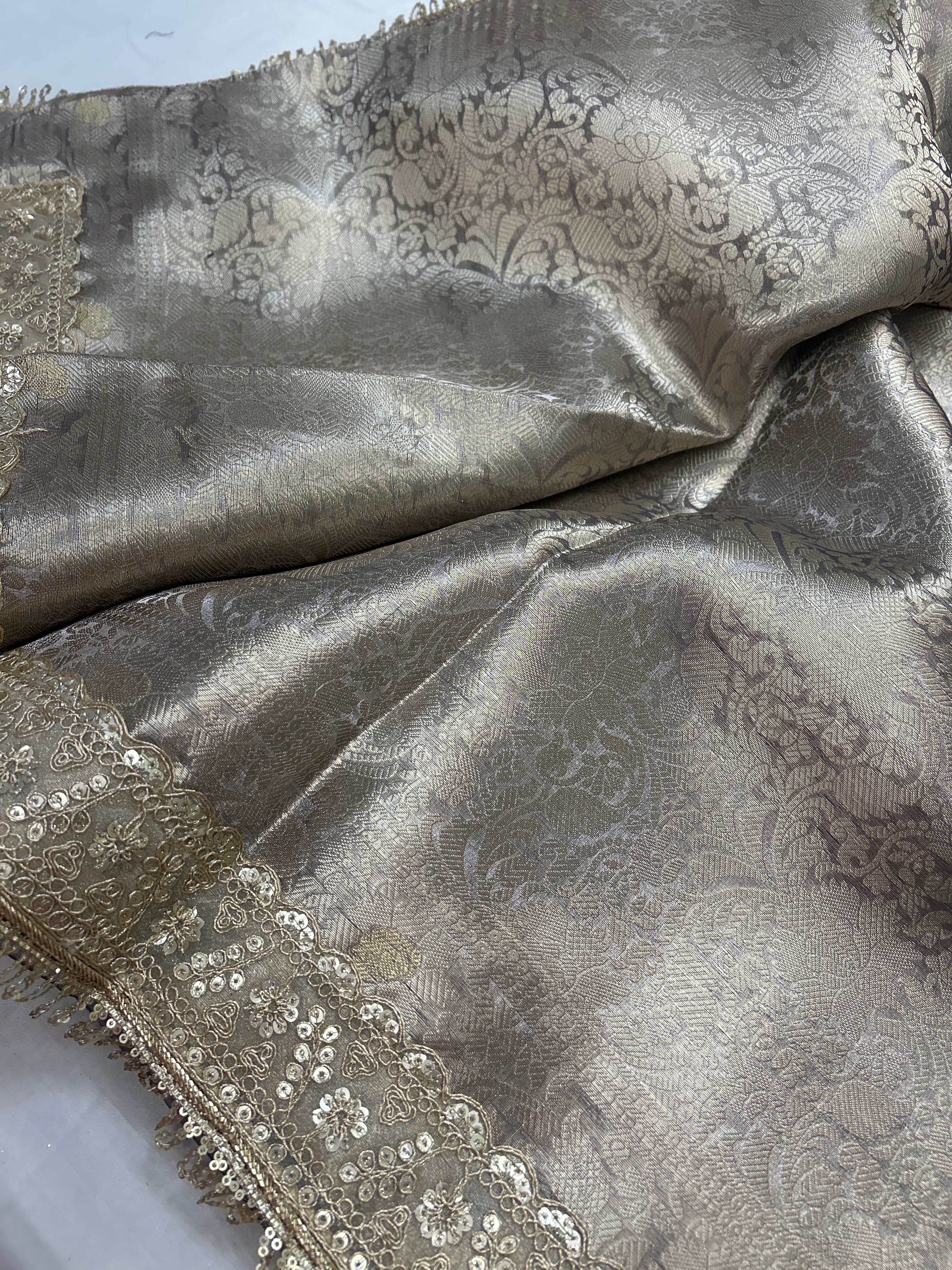 Tissue silk chand buta silverish grey saree