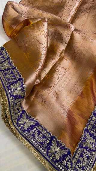 Kanjivaram orange maharani tissue silk meenakari border saree