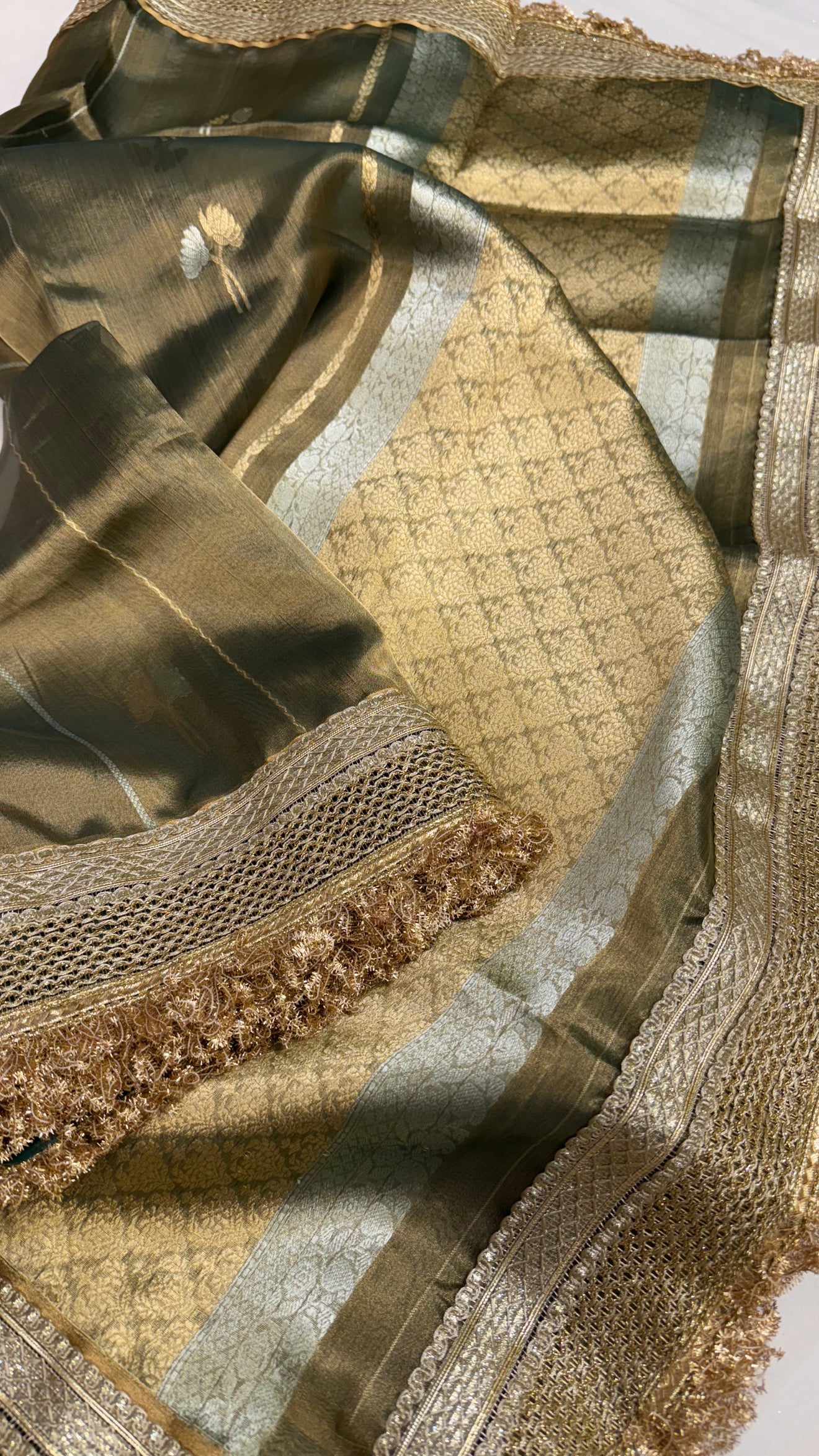 Maharani mint green tissue silk kadhwa buti saree