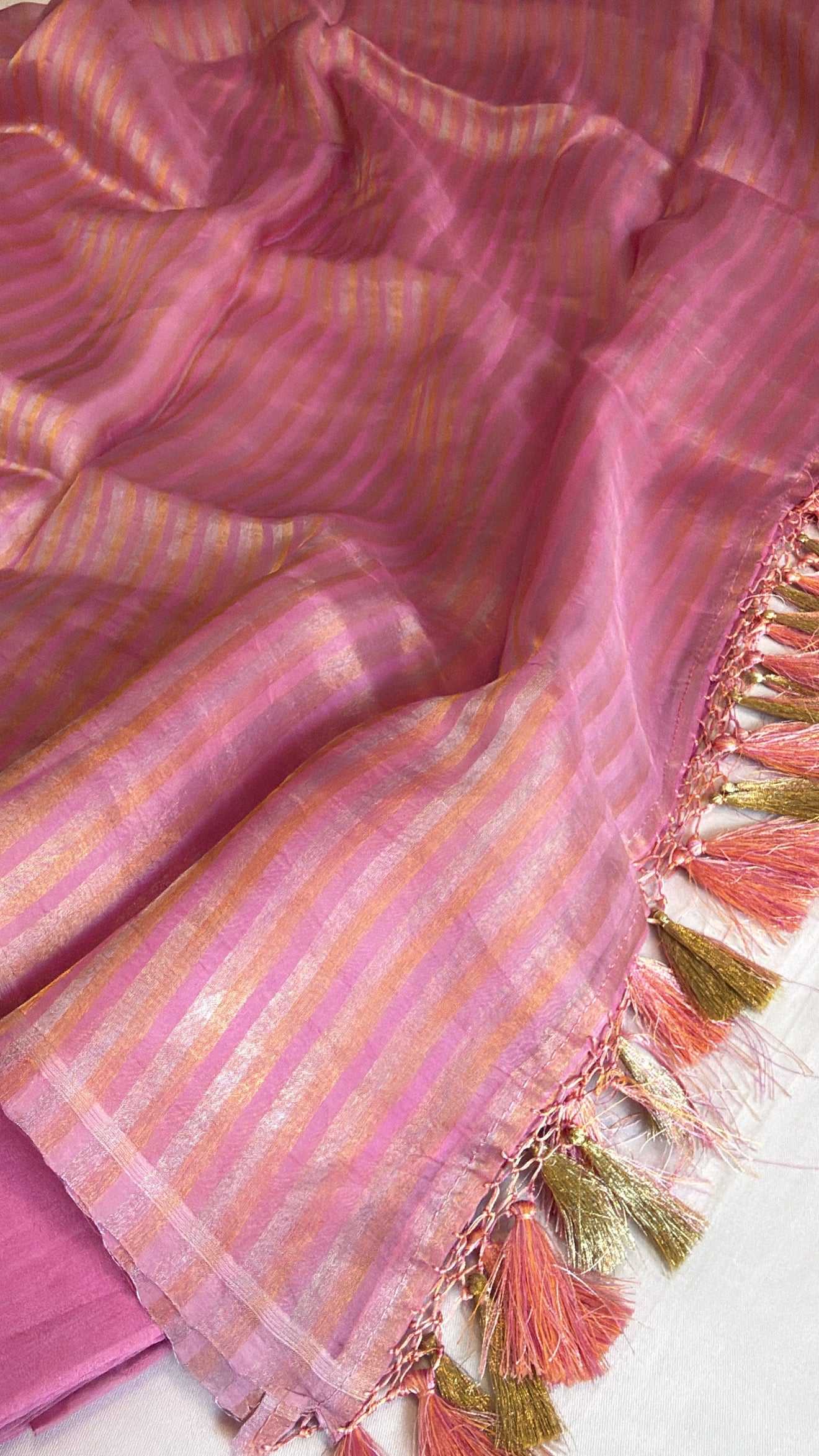 Vivah edit - Blush pink chiniya silk kadhwa buti kurta paired with kora tissue striped duppata set