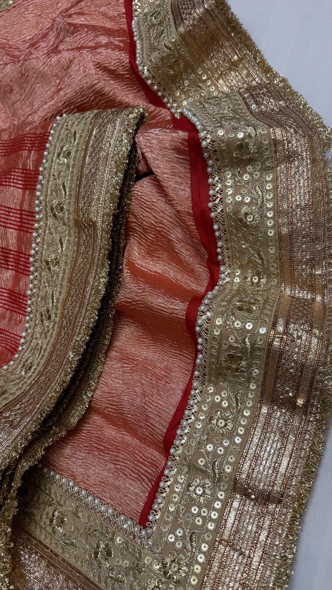 Moonga crushed tissue silk bridal red saree