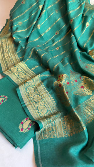 Moonga silk panna green kadhwa meenakari suit set