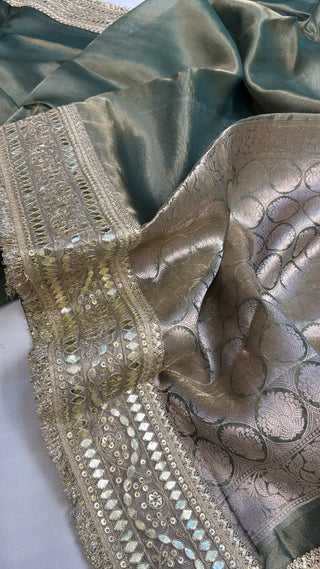 Maharani sage green tissue silk saree