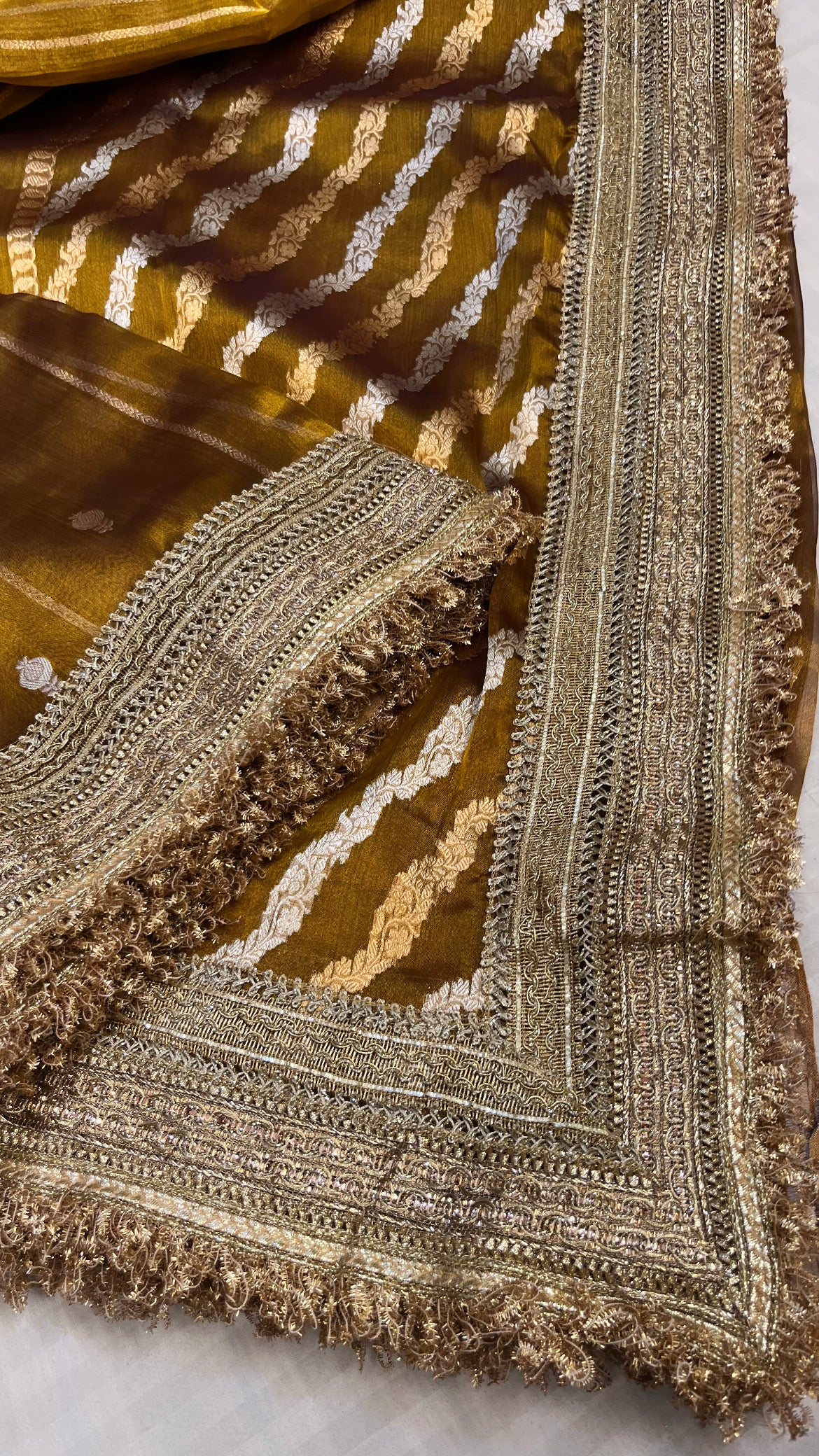 Maharani olive gold tissue silk saree
