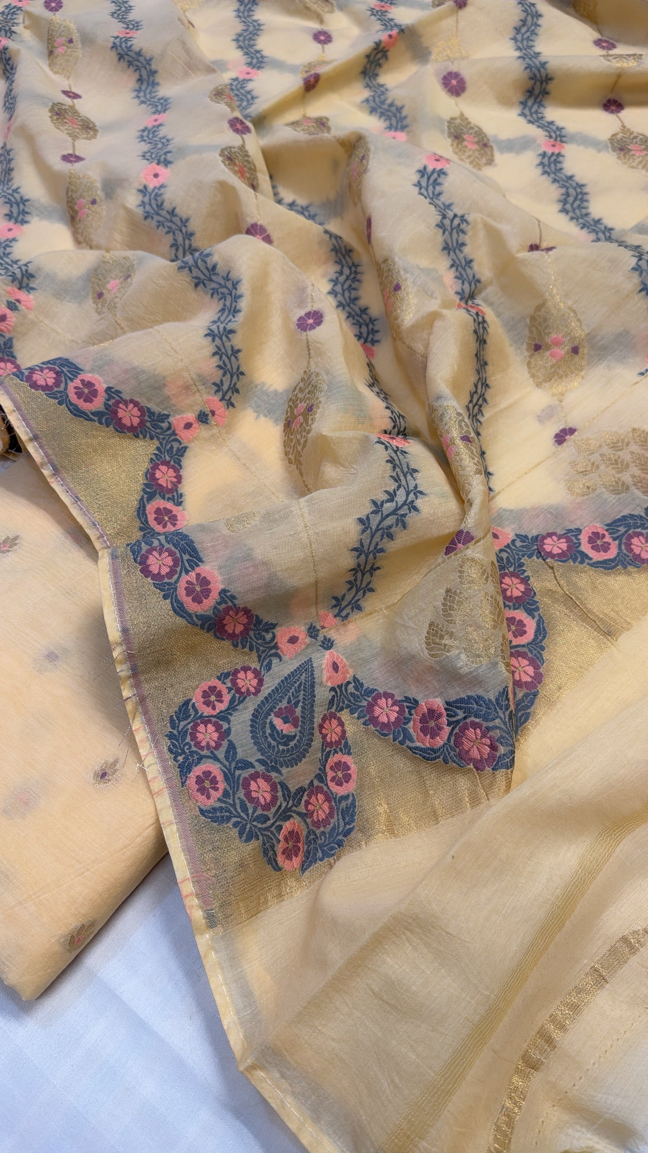 Banarasi cotton resham meenakari kadhwa suit sets