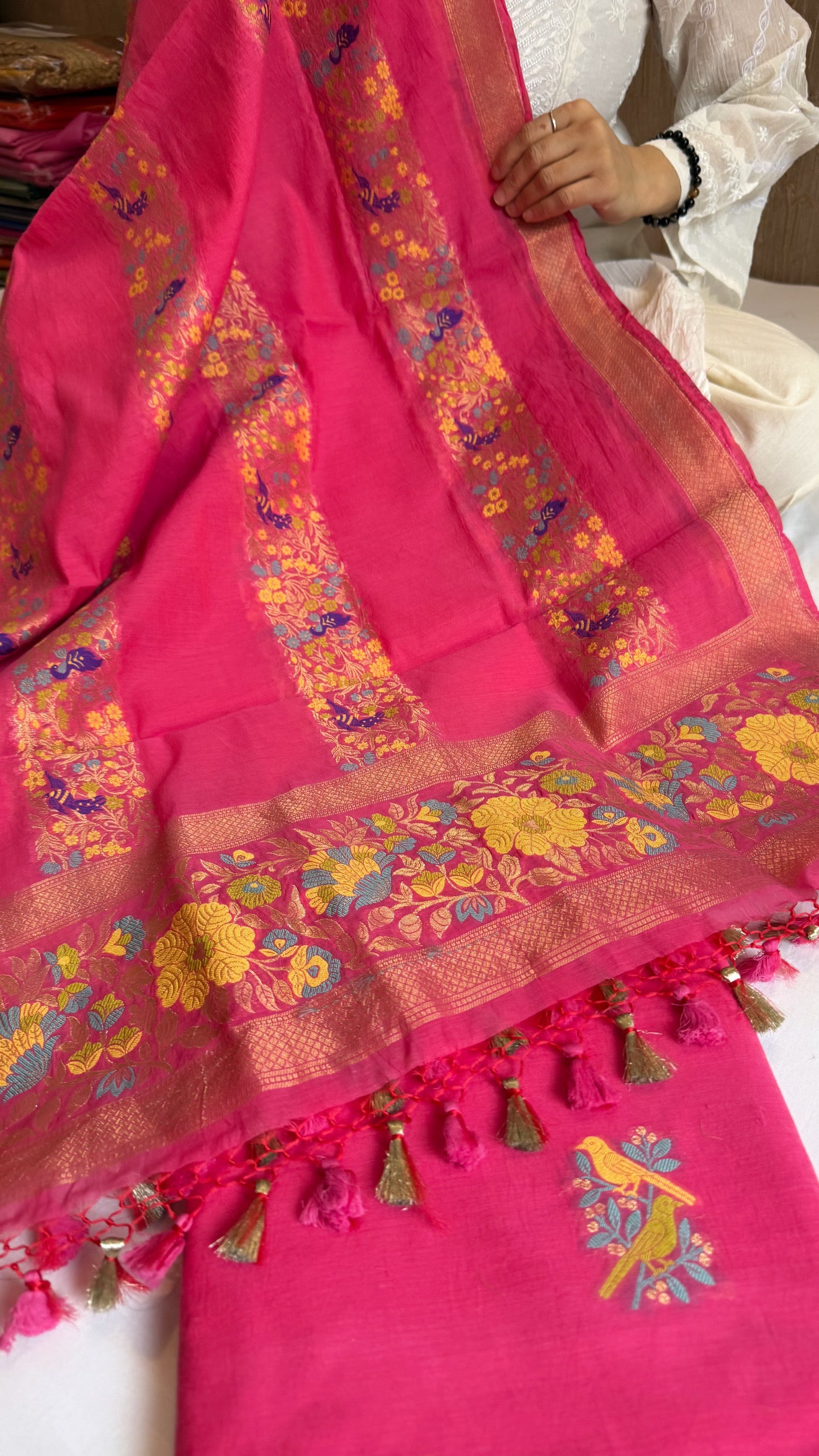 Banarasi cotton resham meenakari suit set