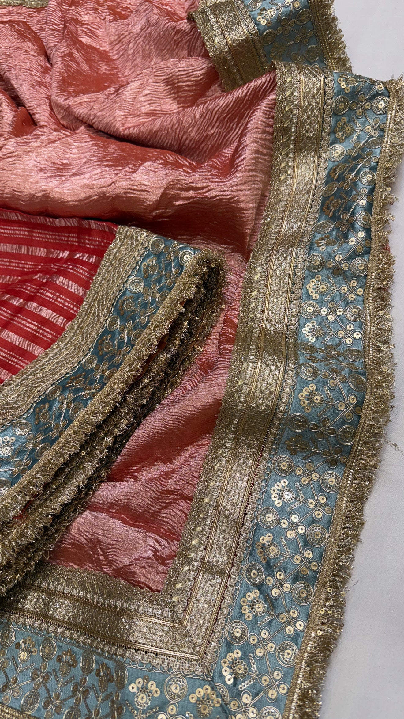 Moonga crushed tissue silk red saree