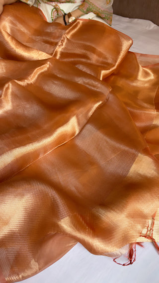 Fanta orange tissue silk brocade kadhwa saree