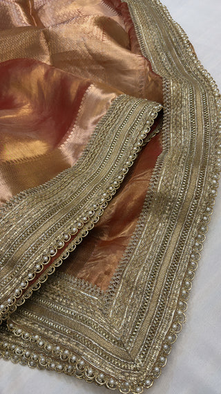 Maharani rust red tissue silk saree