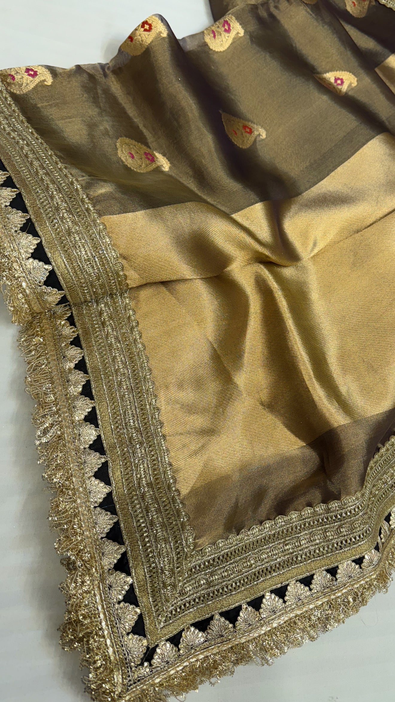 Maharani grey tissue silk kadhwa meenakari buti saree