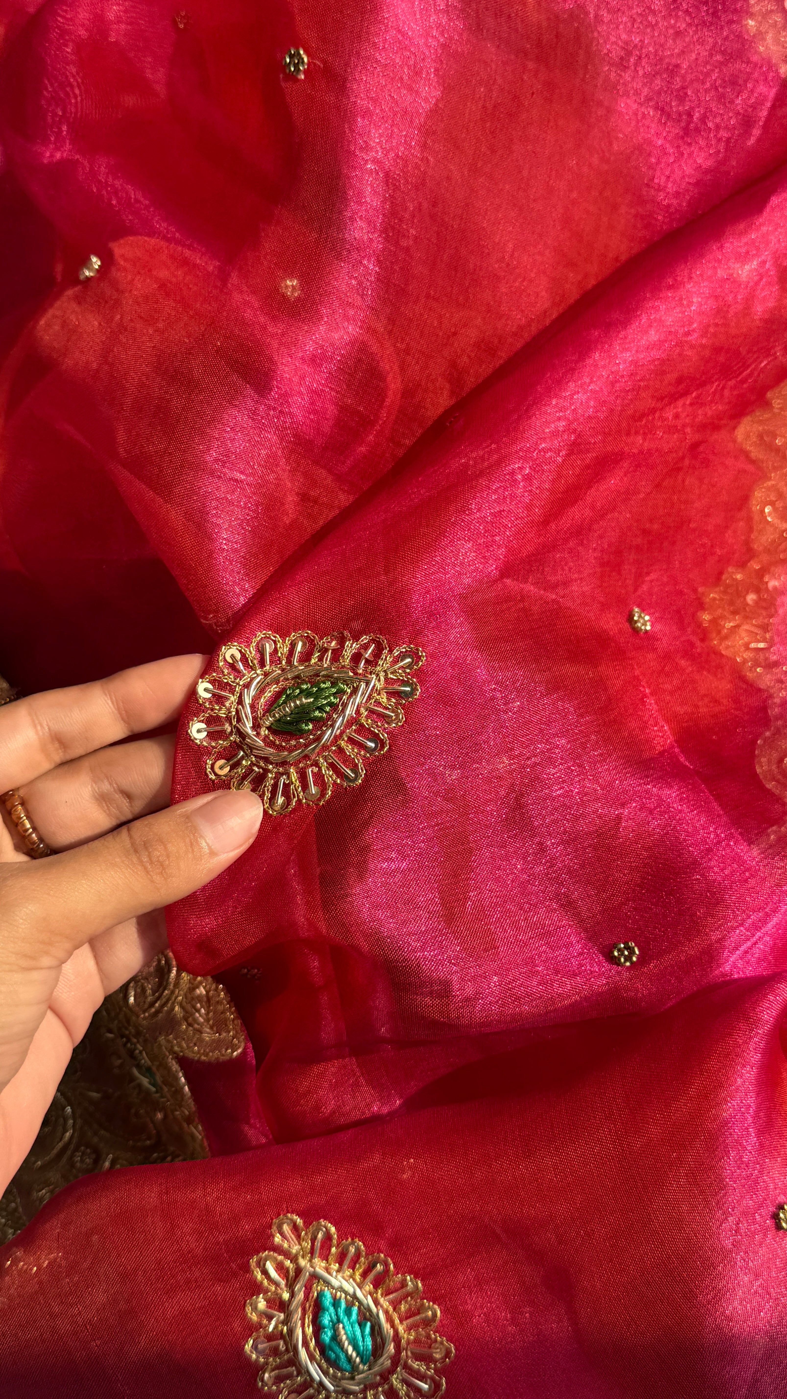 Golden banarasi zardozi heavy hand embroidered meenakari saree