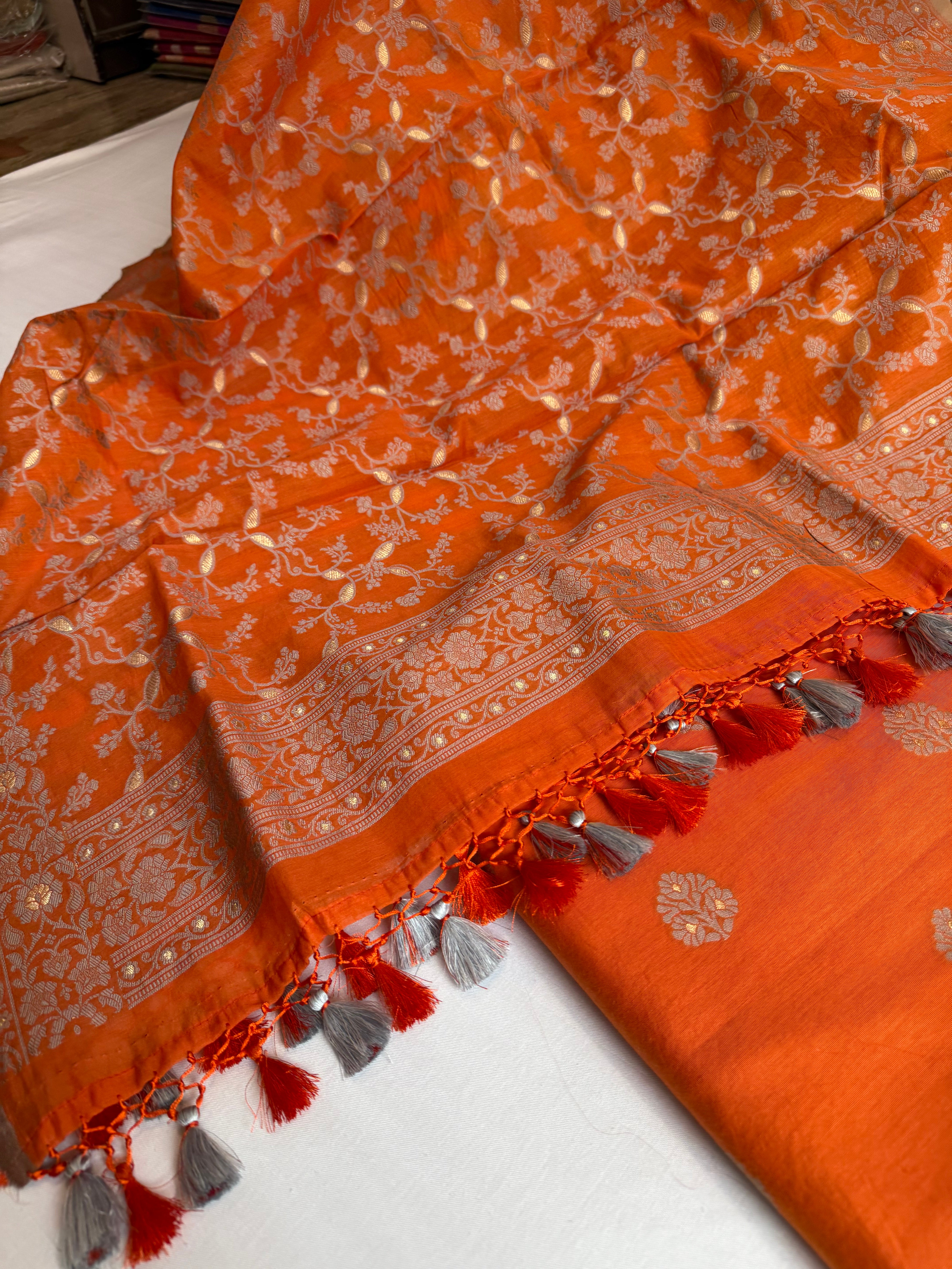 Banarasi cotton resham meenakari suit set