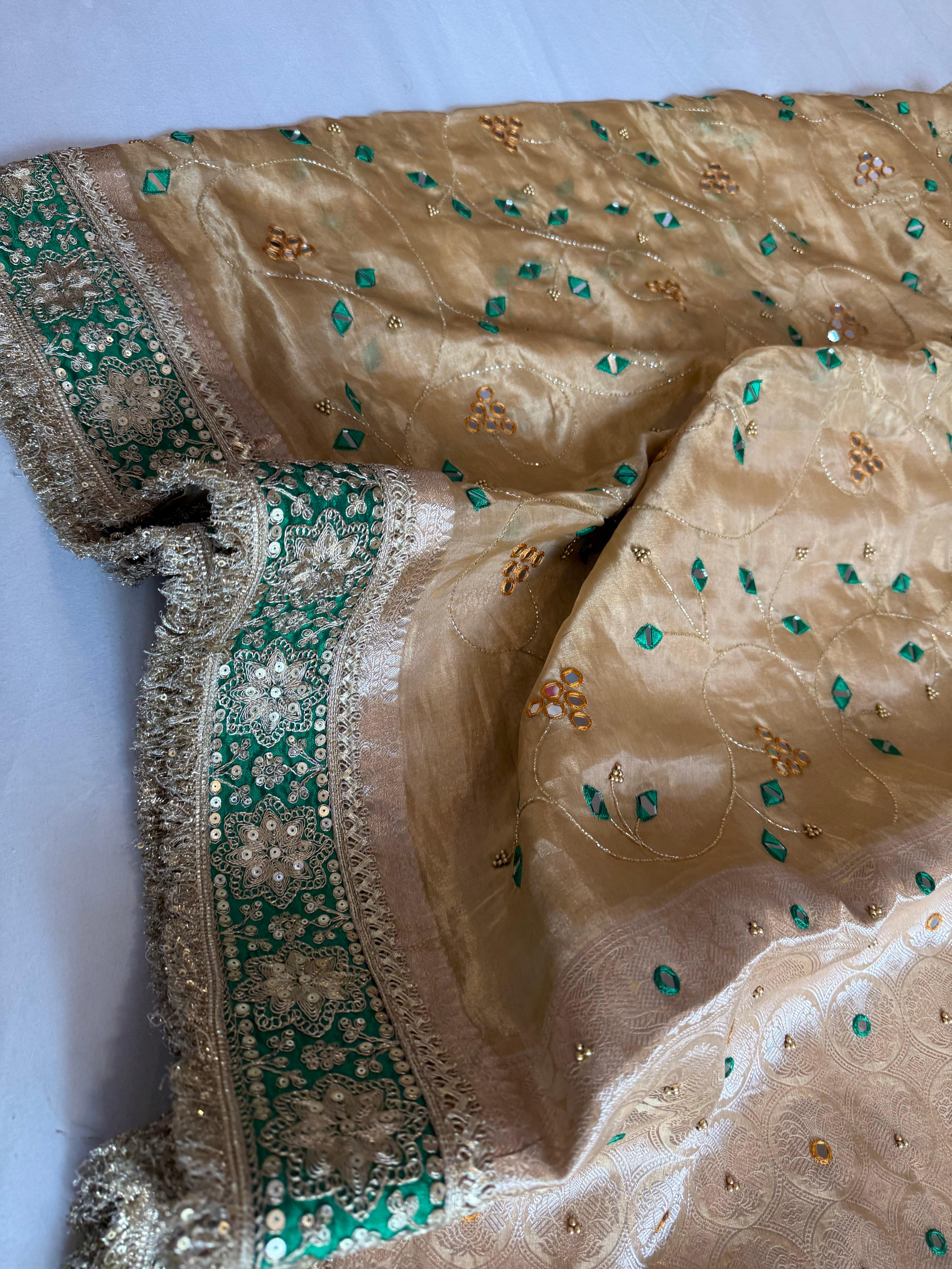 Sheesham edit - Heavy double tissue silk mirror work hand embroidered saree