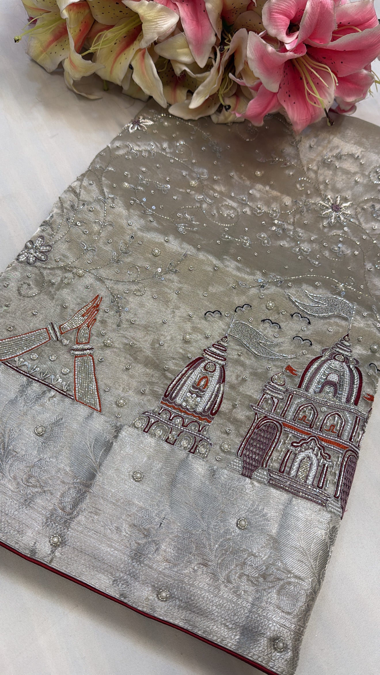 Aashirwad wali diamond tissue silk hand embroidered kadhwa saree